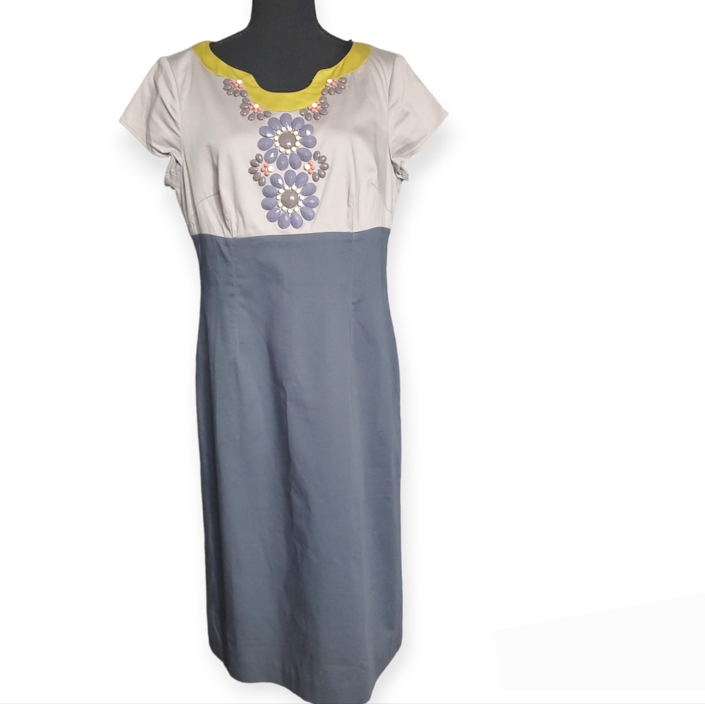 Boden grey Colorblock Beaded Sheath Dress sz 10L